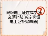 高级电工证在咸宁怎么领补贴(咸宁高级电工证补贴申请)
