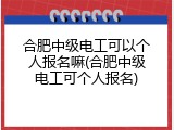 合肥中级电工可以个人报名嘛(合肥中级电工可个人报名)