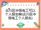 合川区中级电工可以个人报名嘛(合川区中级电工个人报名)