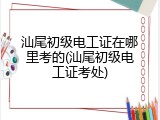 汕尾初级电工证在哪里考的(汕尾初级电工证考处)